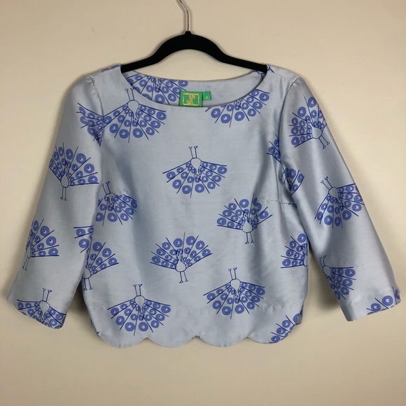 Jules Reid Tops - Jules Reid Blue Wool Peacock Scalloped Top Blouse